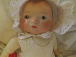 13" REPRODUCTION 1981 BY-LO BABY DOLL, PORCELAIN FACE, BABY BODY